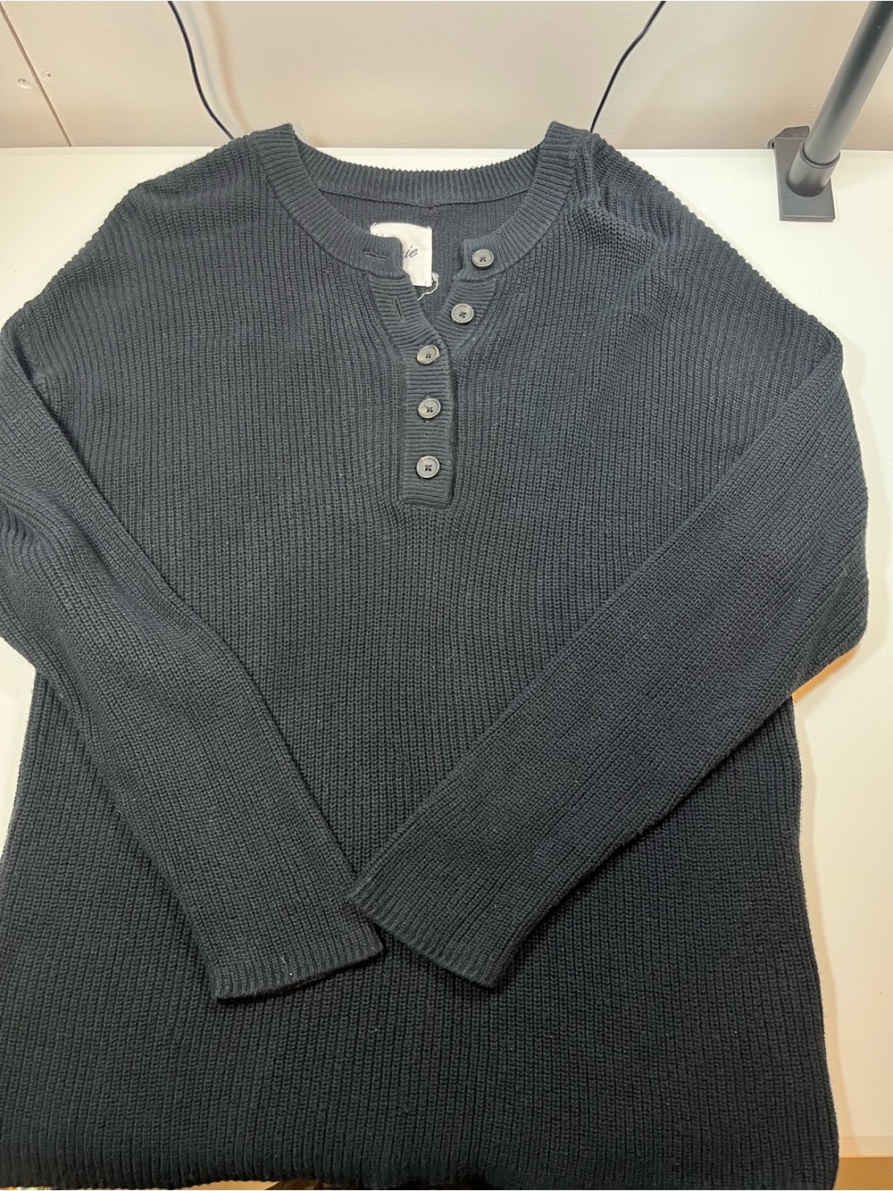 Aerie Black Waffle Knit Henley Sweater Size Small